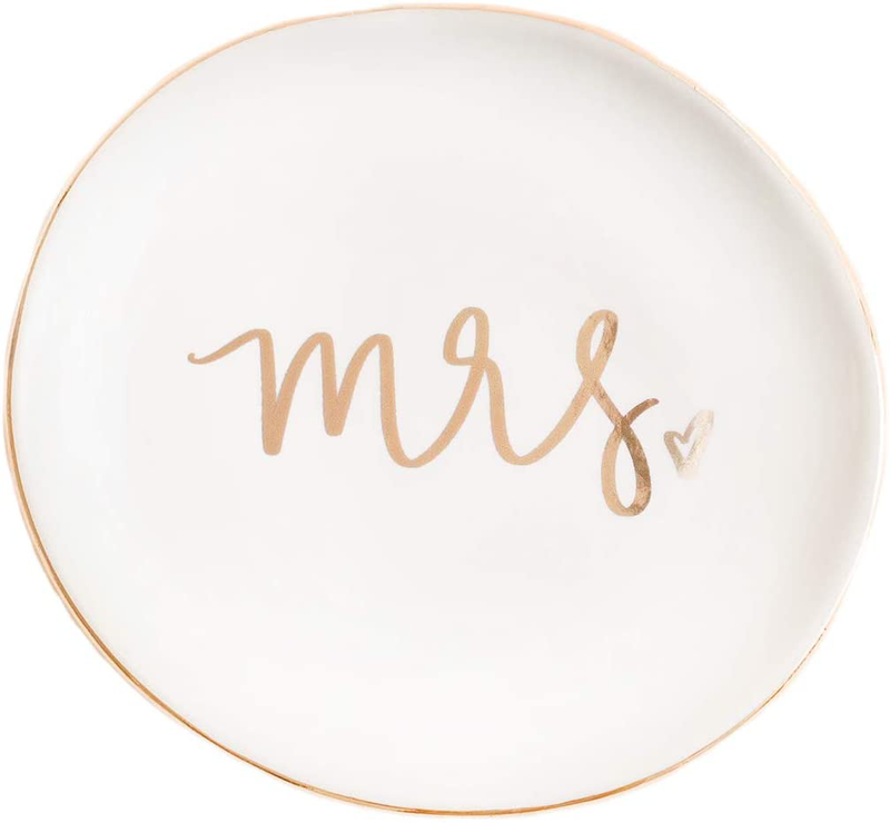 Sweet Water Decor Mrs. Jewelry Dish Tray | Great for Her Engagement Engaged Ring Dish Holder Bride Ring Holder Gold Ceramic Trinket Tray Wedding Accessories Home & Garden > Decor > Seasonal & Holiday Decorations Sweet Water Decor Mrs.  