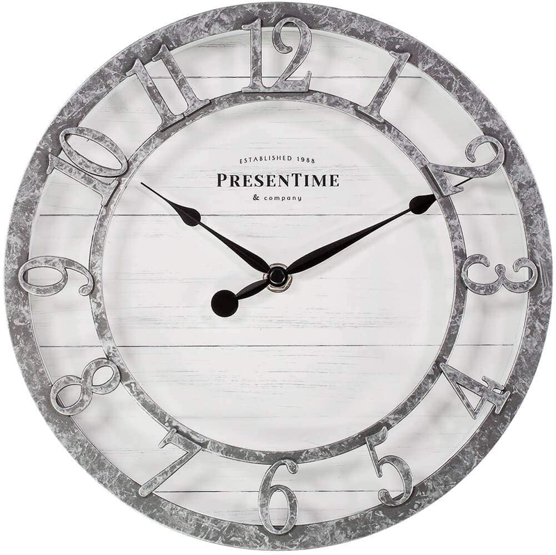 PresenTime & Co 13" Farmhouse Series Wall Clock, Quartz Movement, Shiplap Style,Raised 3D Arabic Numeral, Galvanized Finish Home & Garden > Decor > Clocks > Wall Clocks PresenTime Galvanized Finish 10 inch 