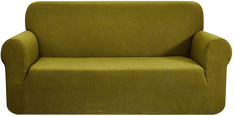 CHUN YI Stretch Sofa Slipcover 1-Piece Couch Cover, 3 Seater Coat Soft With Elastic, Checks Spandex Jacquard Fabric, Large, Black Home & Garden > Decor > Chair & Sofa Cushions CHUN YI Yellow Green X-Large 