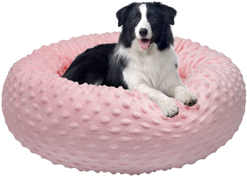 Dog Bed for Medium and Large Dogs Donut Calming Anti-Anxiety Dog Beds with Dot Plush, Personalized Pet Bed with Washable(27-Inch, Pink) by JATEN