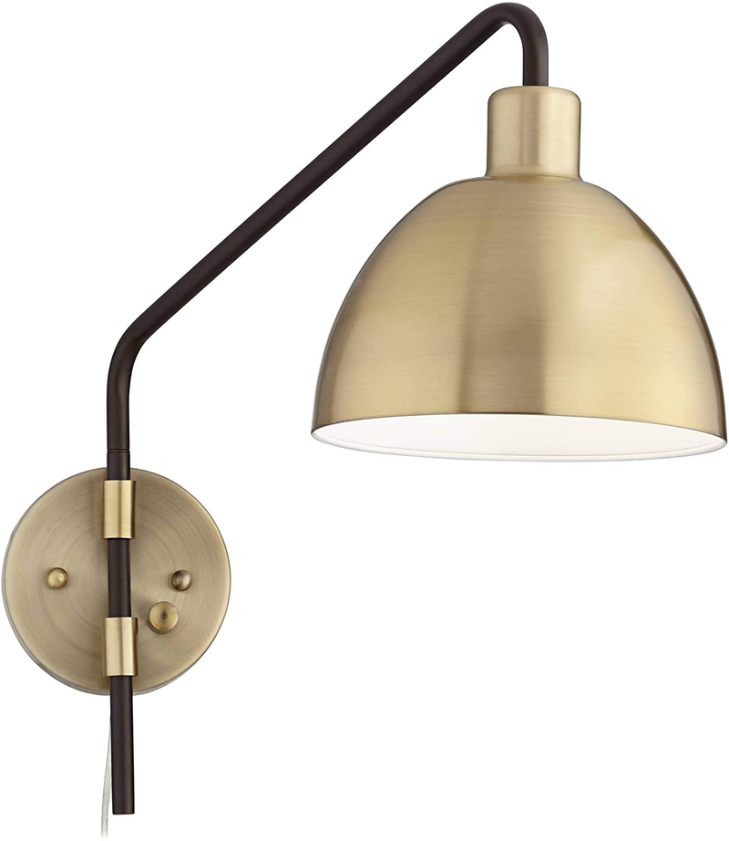 Colwood Farmhouse Industrial 16" High Left-Right Swing Arm Wall Lamp Bronze Antique Brass Metal Plug-In Light Fixture Dimmable for Bedroom Bedside House Reading Living Room Home Hallway - 360 Lighting Home & Garden > Lighting > Lighting Fixtures > Wall Light Fixtures KOL DEALS   