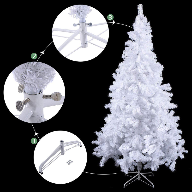 COSTWAY 8Ft-Artificial-PVC-Christmas-Tree-W-Stand-Holiday-Season-Indoor-Outdoor-White