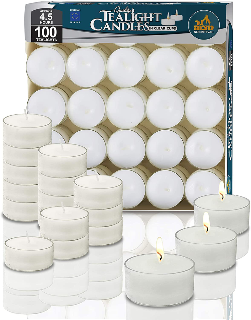 Ner Mitzvah Tea Light Candles - 100 Bulk Pack - White Unscented Tealight Candles in Clear Cup - Long Burning - 4.5 Hour Home & Garden > Decor > Home Fragrances > Candles Ner Mitzvah Default Title  