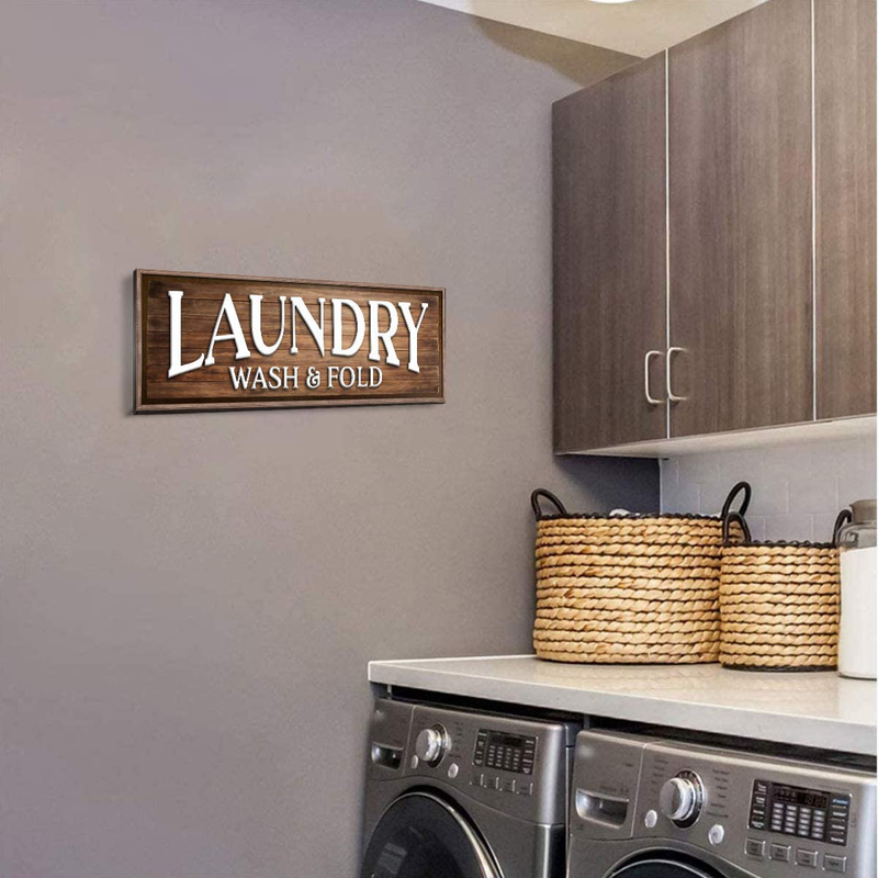 Laundry Signs Wall Decor Farmhouse Brown Canvas Wall Art Vintage Washroom Printing for Toilet Bathroom Rustic Wood Plaque Prints Picture Modern Framed Poster Artworks Home Decoration 6 X 17 Inch Home & Garden > Decor > Artwork > Posters, Prints, & Visual Artwork DAXIRPI   