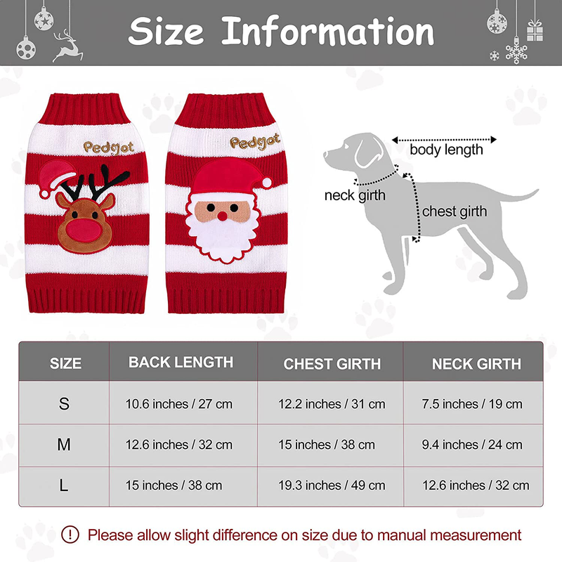 Pedgot 2 Pack Pet Christmas Sweaters Dog Holiday Sweater Striped Dog Sweaters Puppy Clothing Red and White Striped Pet Winter Knitwear Pet Warm Clothes