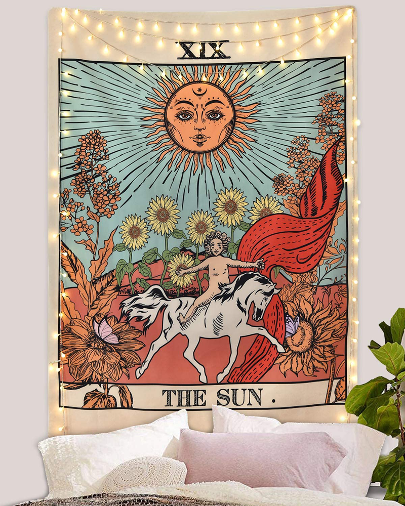Tarot Tapestry Sun Tapestry Wall Hanging Mysterious Medieval Europe Divination Tapestries for Room (51.2 x 59.1 inches) Home & Garden > Decor > Artwork > Decorative Tapestries Likiyol   