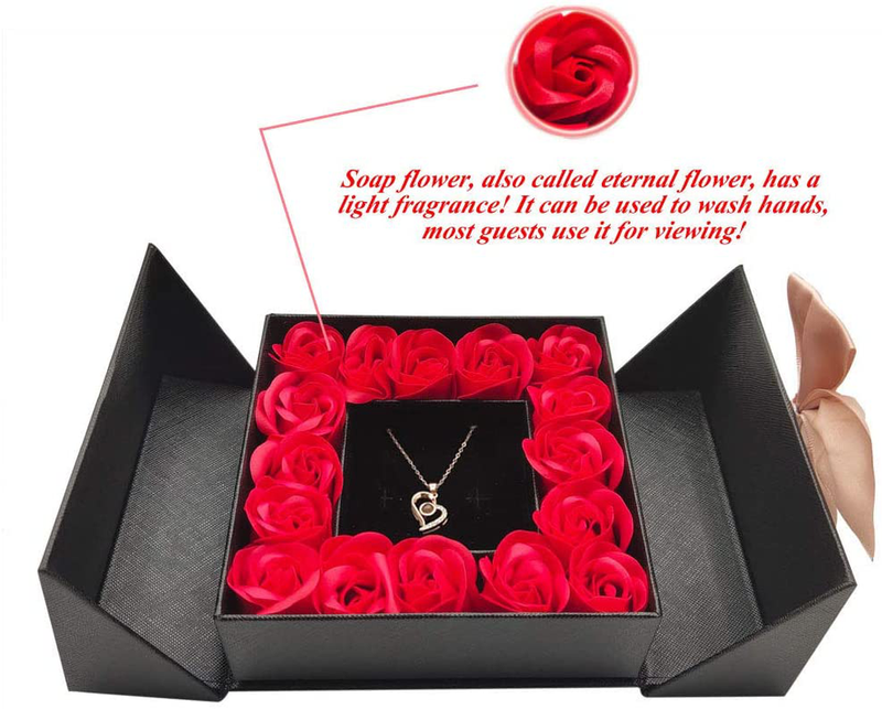 Eternal Real Rose Gift Box with Heart Design Necklace 100 Languages Love You, Forever Flower for Her, Romantic Birthday Gift, Anniversary, Mother'S Day, Valentine'S Day, Christmas (Black Box, Heart) Home & Garden > Decor > Seasonal & Holiday Decorations BRINGSMART   