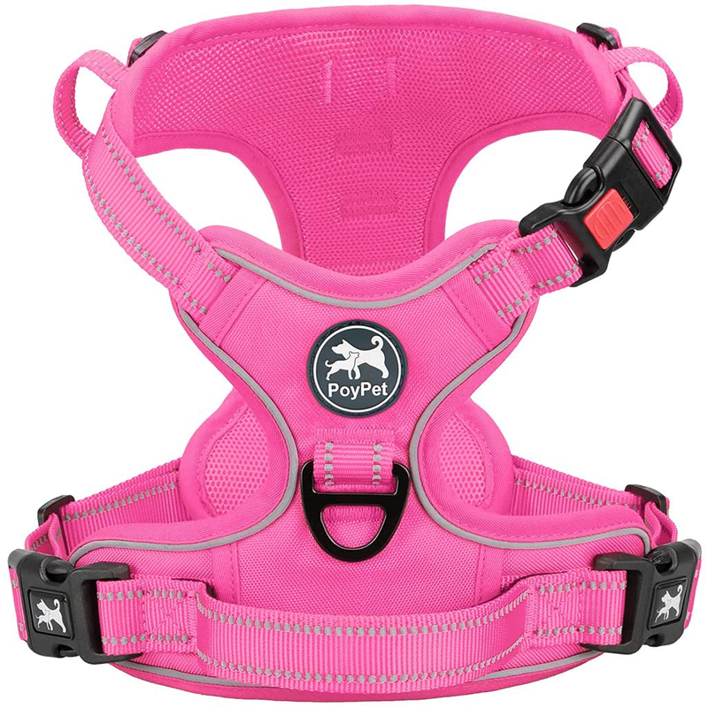 PoyPet No Pull Dog Harness, No Choke Front Lead Dog Reflective Harness, Adjustable Soft Padded Pet Vest with Easy Control Handle for Small to Large Dogs Animals & Pet Supplies > Pet Supplies > Dog Supplies PoyPet Pink(Matching Trim) XL 