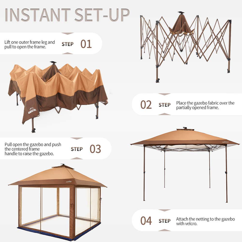 Suntime Outdoor Pop up Gazebo Canopy with Mosquito Netting and Solar LED Light for Parties and Outdoor Activities Sporting Goods > Outdoor Recreation > Camping & Hiking > Mosquito Nets & Insect Screens OUTDOOR LIVING SUNTIME   