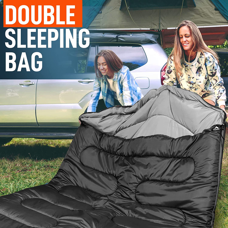 MEREZA Double Sleeping Bag for Adults Men Kids with Pillow, 2 Person XL Sleeping Bag with Compression Sack Queen Size Sleeping Bag Waterproof for Camping Hiking Backpacking Sporting Goods > Outdoor Recreation > Camping & Hiking > Sleeping Bags MEREZA   
