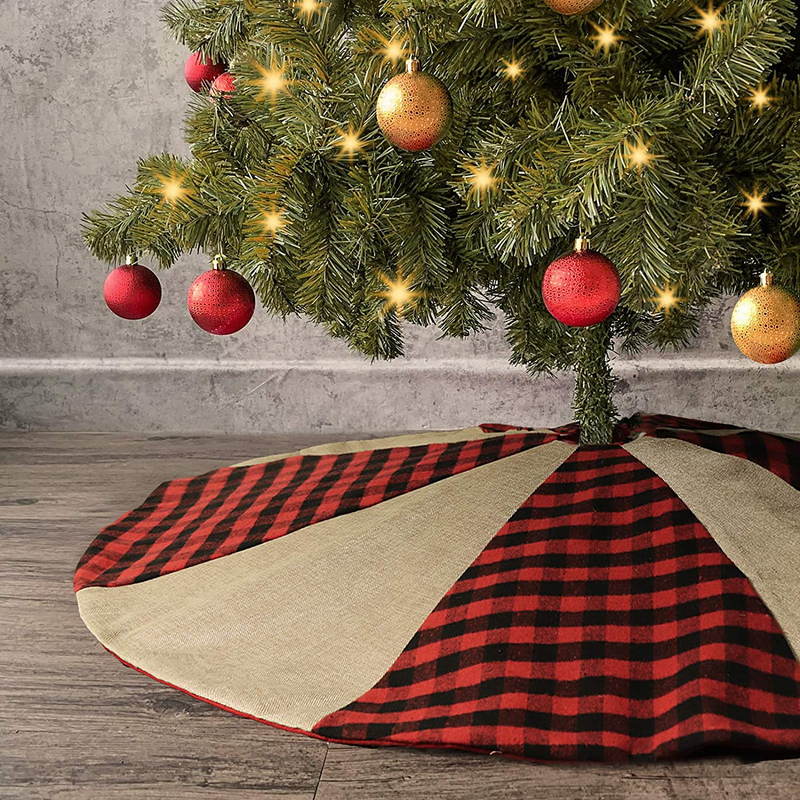 Ivenf Christmas Tree Skirt, 48 inches Buffalo Plaid with Burlap, Rustic Xmas Holiday Decoration, Red and Black Home & Garden > Decor > Seasonal & Holiday Decorations& Garden > Decor > Seasonal & Holiday Decorations Ivenf   