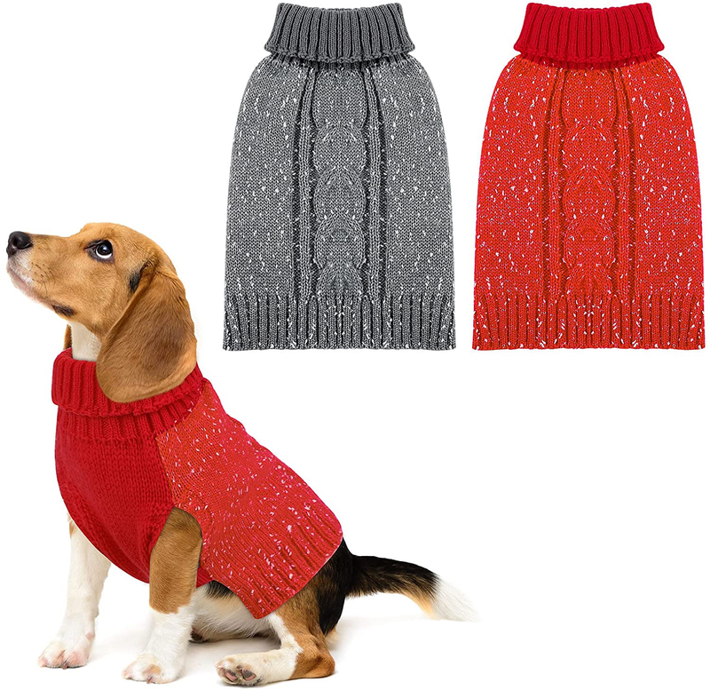 Pedgot 2 Pieces Dog Sweater Turtleneck Knitted Dog Sweater Dog Jumper Coat Warm Pet Winter Clothes Classic Cable Knit Sweater with Yarn Warm Pet Sweater for Fall Winter Animals & Pet Supplies > Pet Supplies > Dog Supplies > Dog Apparel Pedgot Grey, Red Medium 