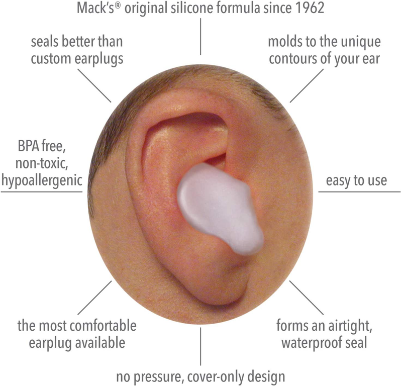Mack's Pillow Soft Silicone Earplugs - 6 Pair, Value Pack – The Original Moldable Silicone Putty Ear Plugs for Sleeping, Snoring, Swimming, Travel, Concerts and Studying Sporting Goods > Outdoor Recreation > Boating & Water Sports > Swimming Mack's   