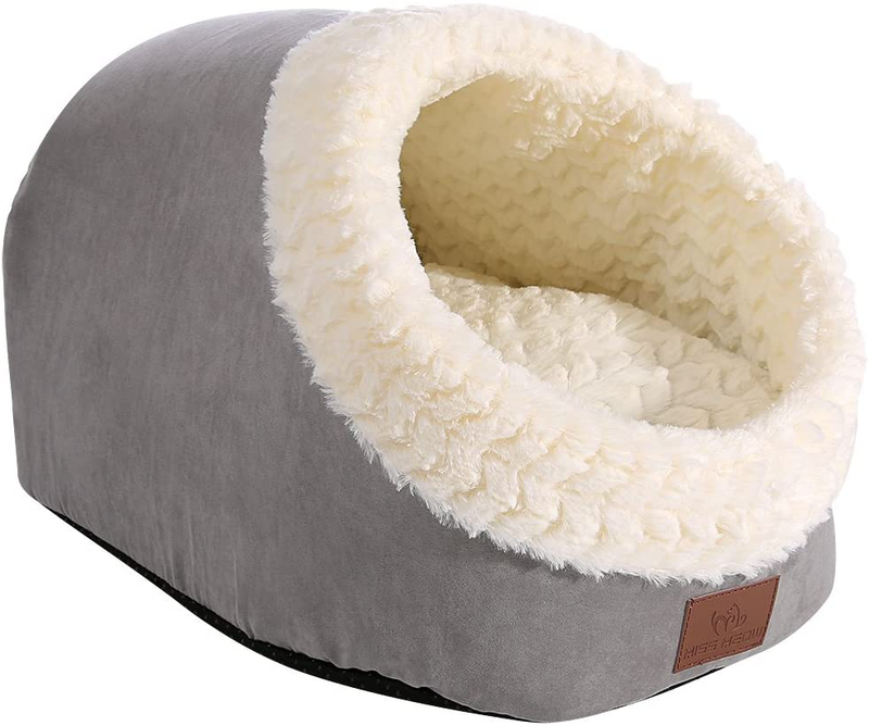 Miss Meow Cat Bed for Indoor Cats,Medium Large Cats Cave Bed,Machine Washable Slip Resistant Bottom,Ultra Soft Plush Cushion Animals & Pet Supplies > Pet Supplies > Cat Supplies > Cat Beds Miss Meow Gray Cave  