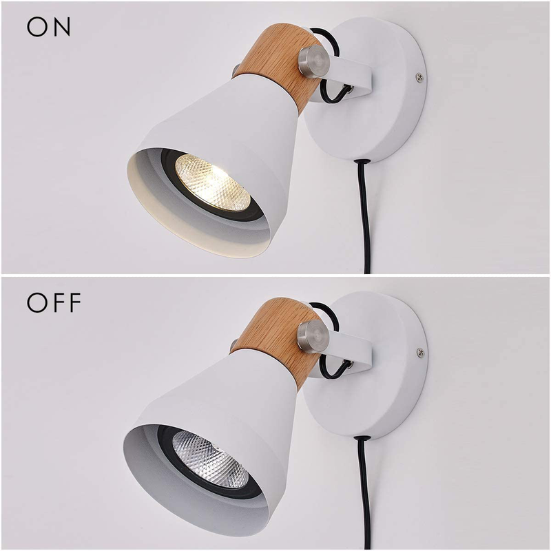 Tehenoo Contemporary White Wall Sconce, Rotatable Wall Lamp with Plug-In Cord for Master Bedroom, Living Room, Guest Room