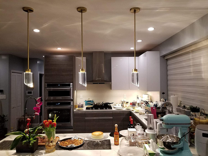 MOTINI 1-Light Cylinder Crystal Pendant Light, Gold Brushed Brass with K9 Crystal, LED Modern Ceiling Hanging Pendant Lighting Fixtures for Kitchen Island Bedroom Dining Room Bathroom