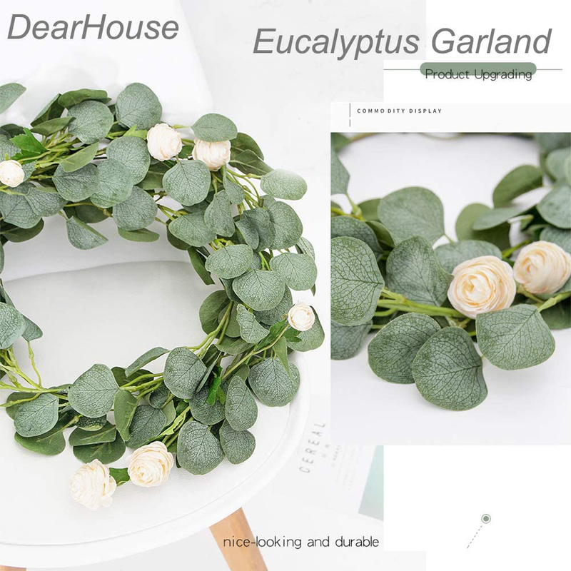 DearHouse 2pc Artificial Eucalyptus Garland Faux Silk Eucalyptus Leaves Vines Handmade Garland Greenery Wedding Backdrop Arch Wall Decor,6.1FT/Pcs