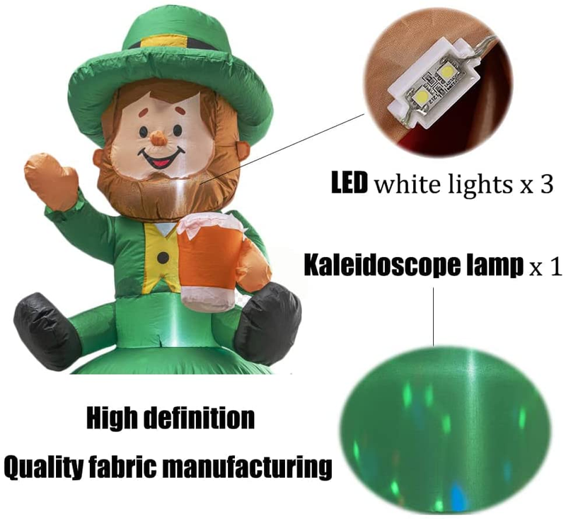 St Patricks Day Decorations 6Ft St Patricks Day Leprechaun Inflatables, St Patricks Day Decorations Outdoor Inflatable, Built-In LED and Kaleidoscope Lights W/ Tethers, Stakes for Outside, Yard, Lawn Arts & Entertainment > Party & Celebration > Party Supplies ZHUPIG   