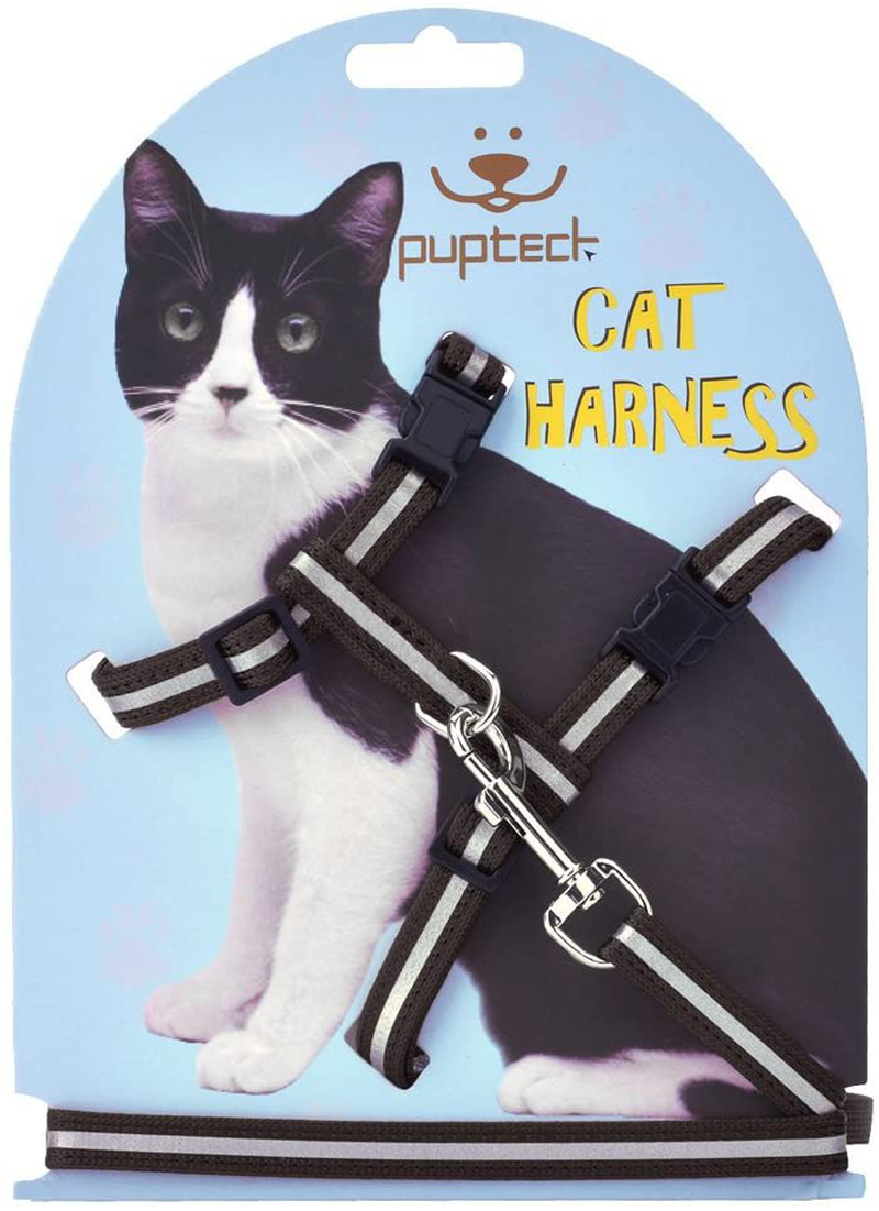 PUPTECK Adjustable Cat Harness Nylon Strap Collar with Leash Animals & Pet Supplies > Pet Supplies > Cat Supplies > Cat Apparel PUPTECK Reflective Black  