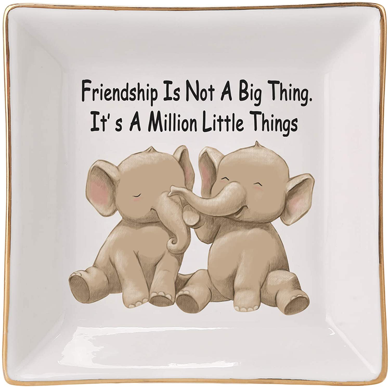 HOME SMILE Elephant Ring Dish Holder Trinket Tray Friend Funny Gifts for Her Women-Friendship is Not A Big Thing It's A Million Little Things