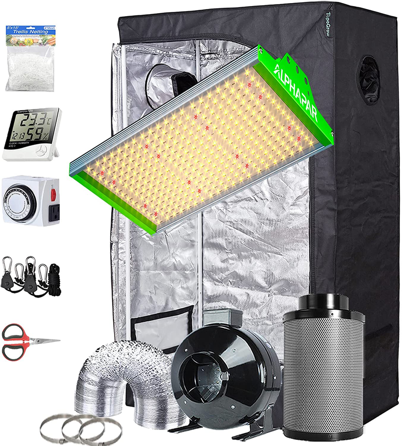 Topogrow Hydroponic Growing Tents Kit Complete Alphapar AQ300 LED Grow Light Lamp Full-Spectrum, 32"X32"X63"Indoor Grow Tent, 4" Ventilation Kit with Accessories for Plant Growing Sporting Goods > Outdoor Recreation > Camping & Hiking > Tent Accessories TopoGrow   