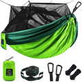 Single & Double Camping Hammock with Mosquito/Bug Net, Portable Parachute Nylon Hammock with 10Ft Hammock Tree Straps 17 Loops and Easy Assembly Carabiners, for Camping, Backpacking, Travel, Hiking Sporting Goods > Outdoor Recreation > Camping & Hiking > Mosquito Nets & Insect Screens Zoocee Green One person 