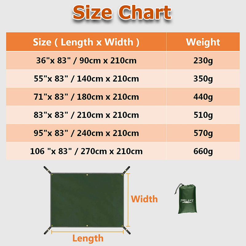 Frelaxy Tent Footprint, Waterproof Camping Tarp, High-Density Tent Tarp with Pu3000Mm Waterproofing for Hiking, Camping, Backpacking, Outdoor Sporting Goods > Outdoor Recreation > Camping & Hiking > Tent Accessories Frelaxy   