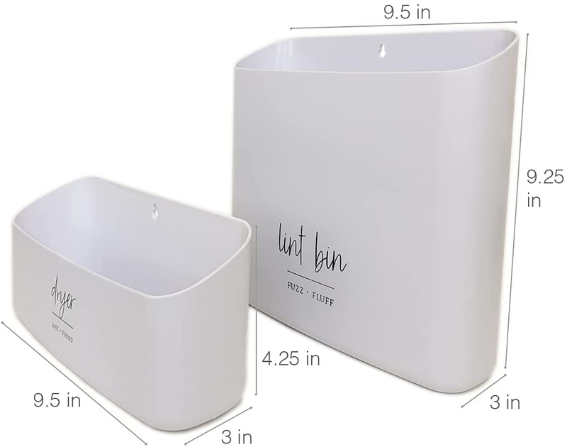 Magnetic Lint Bin for Laundry Room Organization and Storage (2 Piece Set), Waste Holder and Storage Decor, Saves Space with Magnet Mount onto Dryer or Wall Mount Options (Off-White)