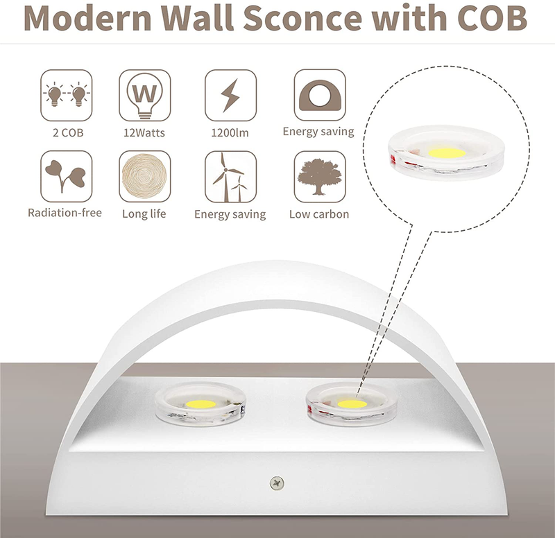 Lightess Dimmable LED Wall Sconces 12W Modern Indoor Wall Sconce Lighting Fixture White Aluminum up down Wall Lamps for Bedroom Living Room Hallway, Cool White Home & Garden > Lighting > Lighting Fixtures > Wall Light Fixtures KOL DEALS   