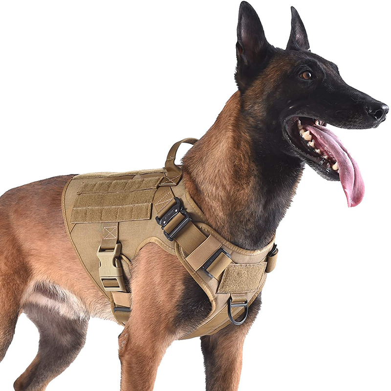 ICEFANG Tactical Dog Harness with 2X Metal Buckle,Working Dog MOLLE Vest with Handle,No Pulling Front Leash Clip,Hook and Loop for Dog Patch Animals & Pet Supplies > Pet Supplies > Dog Supplies ICEFANG Coyote Brown L (Neck:18"-24" ; Chest:28"-35" ) 