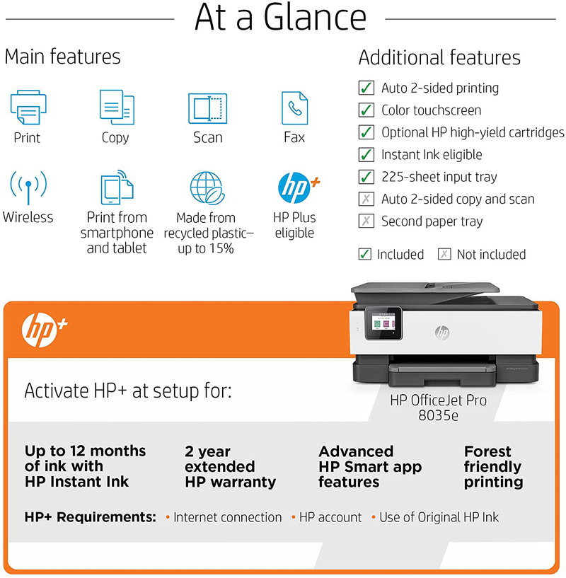 HP Officejet Pro 8035E All-in-One Wireless Color Printer (Basalt), with Bonus 12 Months Free Instant Ink Thru (1L0H6A) Electronics > Print, Copy, Scan & Fax > Printers, Copiers & Fax Machines HP   