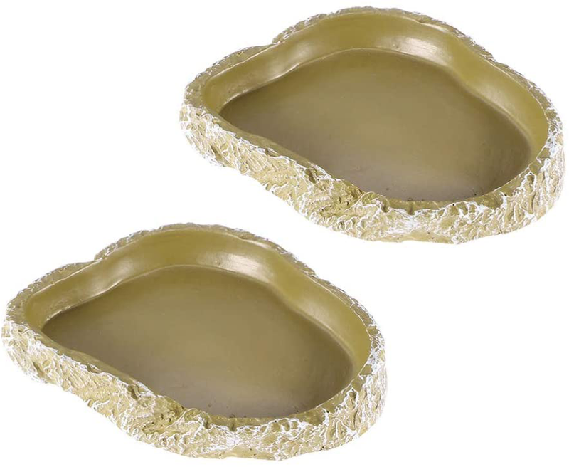 POPETPOP 2 Pack Reptile Bowl - Reptile Water Dish,Reptile Food and Water Dish for Snake Frogs Gecko Tortoise Resin Terrarium Feeding Tray Bearded Dragon Accessories