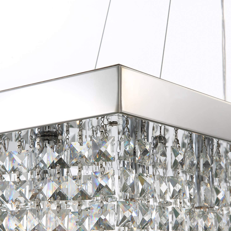 Siljoy Modern Rectangle Crystal Chandeliers Rectangular Pendant Ceiling Light Fixture for Kitchen Dining Room L31.5"x W10"x H10",Polished Chrome Home & Garden > Lighting > Lighting Fixtures > Chandeliers Siljoy   