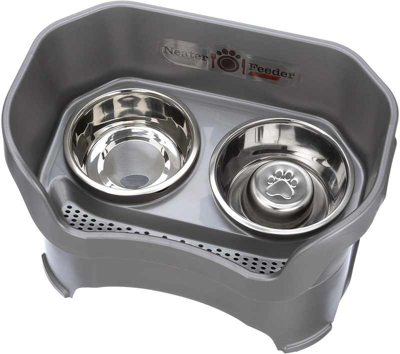 Neater Pet Brands - Neater Feeder Deluxe Dog and Cat Variations and Colors Animals & Pet Supplies > Pet Supplies > Dog Supplies Neater Pet Brands Gunmetal Grey Large + Slow Feed Bowl Combo 