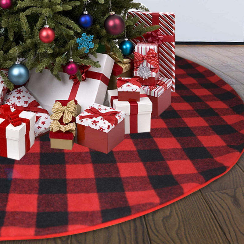 Fayoo Christmas Tree Skirt Red and Black Plaid Buffalo Check Double Layers Xmas Tree Skirts 48 Inches Christmas Decorations Indoor Outdoor Xmas Party Holiday Ornaments (Red&Black, 48IN) Home & Garden > Decor > Seasonal & Holiday Decorations > Christmas Tree Skirts Fayoo Red&black 48IN 