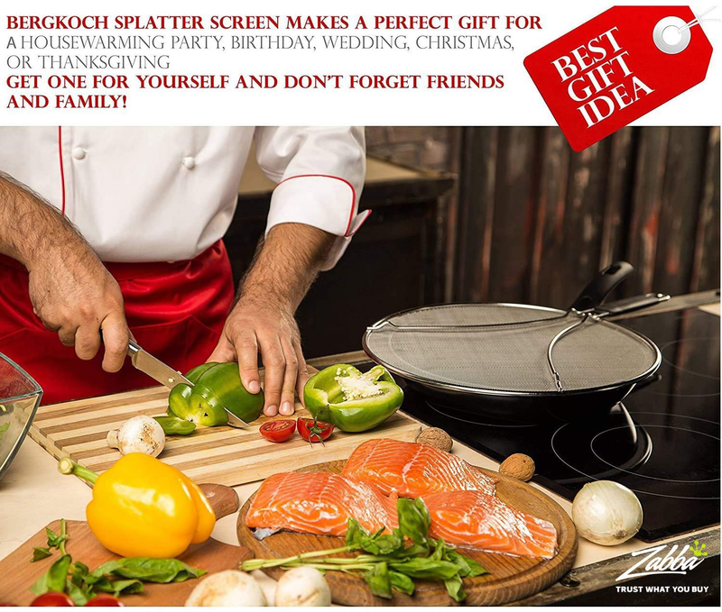 Grease Splatter Screen for Frying Pan 13" - Stops 99% of Hot Oil Splash - Protects Skin from Burns - Splatter Guard for Cooking - Iron Skillet Lid Keeps Kitchen Clean - Stainless Steel Home & Garden > Kitchen & Dining > Kitchen Tools & Utensils BergKoch   