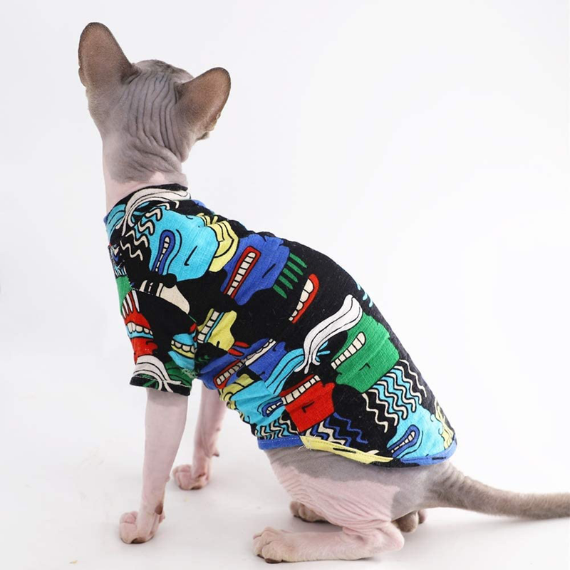 Sphynx Hairless Cat Cool Breathable Summer Cotton Shirts Pet Clothes with Gold Necklace Collar, Yellow Kitten T-Shirts with Sleeves, Cats & Small Dogs Apparel