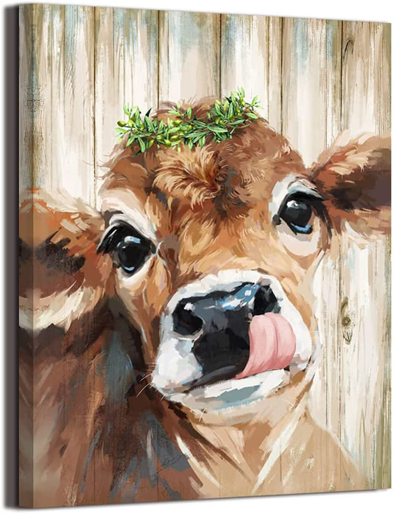 Country Farmhouse Bathroom Cute Cow Decor canvas print picture wall art retro style nice present Placed in Home Bedroom Office Study fireplace kitchen Bedroom Dining Room 12”X16“ … Home & Garden > Decor > Seasonal & Holiday Decorations 3LDECOR Brown 12x16 