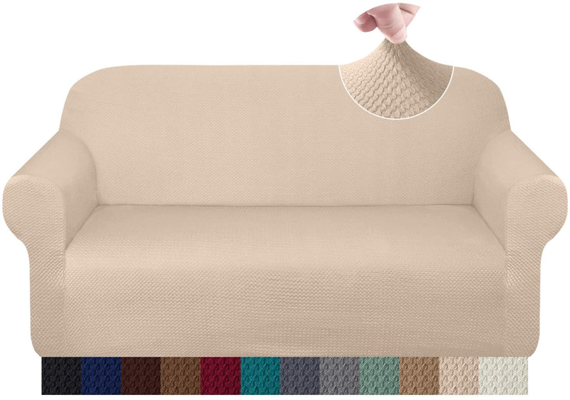 Granbest Thick Sofa Covers for 3 Cushion Couch Stylish Pattern Couch Covers for Sofa Stretch Jacquard Sofa Slipcover for Living Room Dog Pet Furniture Protector (Large, Gray) Home & Garden > Decor > Chair & Sofa Cushions Granbest Beige Medium 