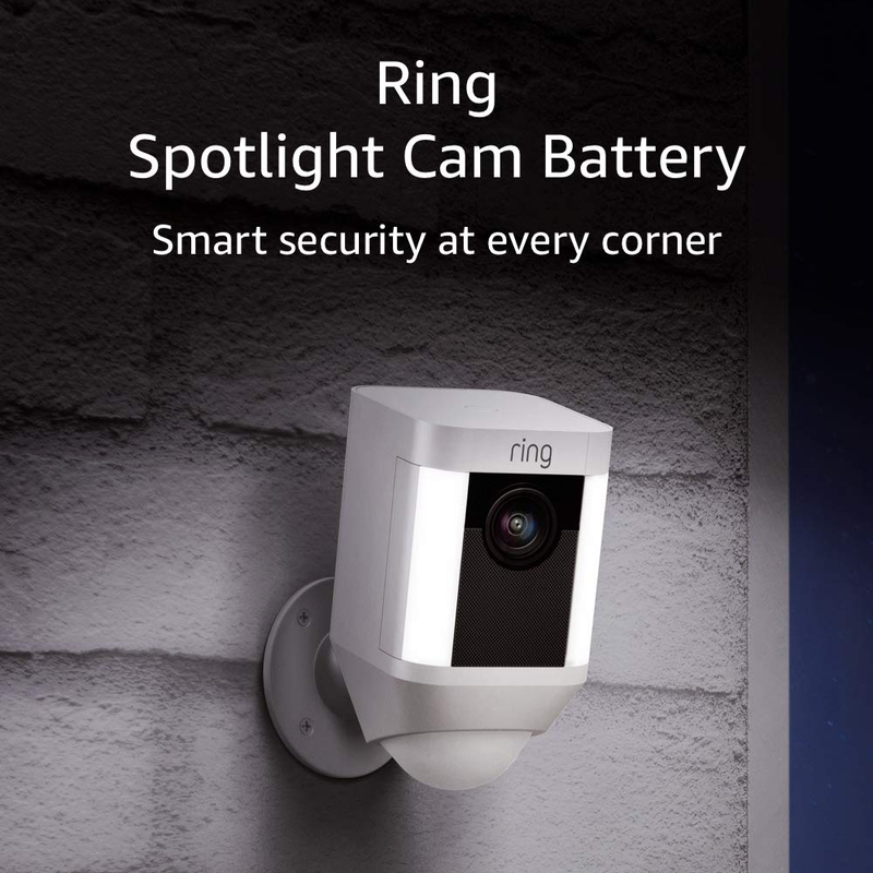 Ring Spotlight Cam Battery HD Security Camera with Built Two-Way Talk and a Siren Alarm, White, Works with Alexa Cameras & Optics > Cameras > Surveillance Cameras Ring White Device Only 1 Cam