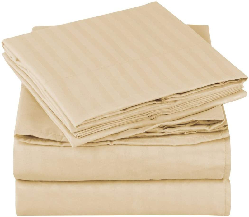 Mellanni California King Sheets - Hotel Luxury 1800 Bedding Sheets & Pillowcases - Extra Soft Cooling Bed Sheets - Deep Pocket up to 16" - Wrinkle, Fade, Stain Resistant - 4 PC (Cal King, Persimmon) Home & Garden > Linens & Bedding > Bedding Mellanni Striped – Beige Queen 
