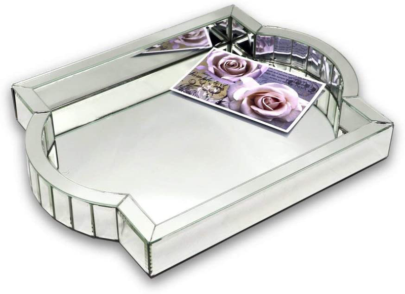 Silver Mirror Tray Decorative Mirror Organizer Arc-Shaped Mosaic Mirror Handle Vanity Tray Coffee Table Serving Tray Dressing Table Jewelry Makeup Tray Home & Garden > Decor > Decorative Trays nobrand Default Title  