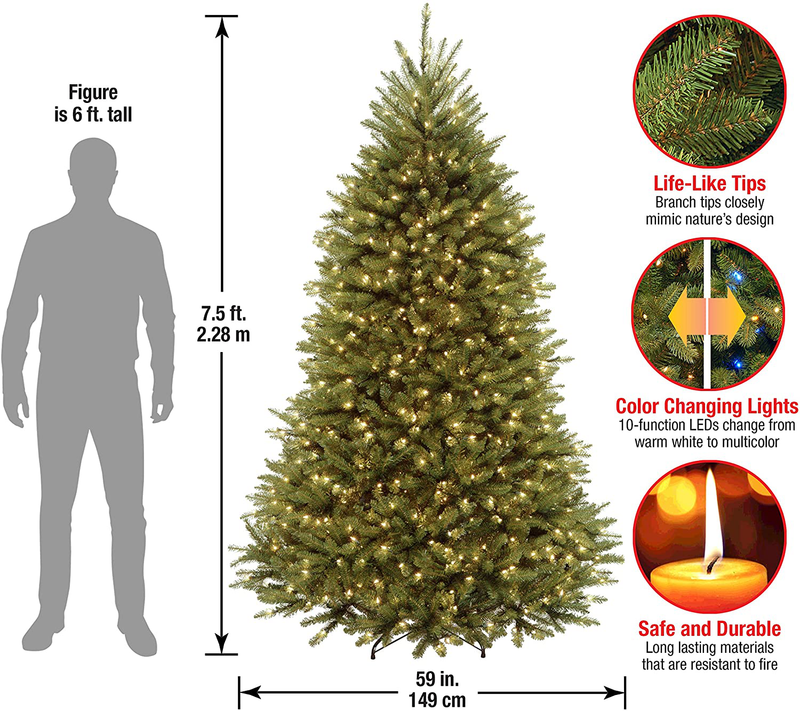 National Tree Dunhill Fir Tree With Dual Color LED Lights , 7.5 Feet