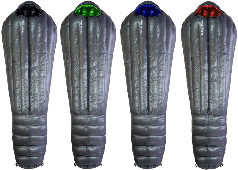 Outdoor Vitals Summit 0 15 30 Degree F 800+ Fill Power Starting under 2Lbs Ultralight Backpacking Mummy down Sleeping Bag for Lightweight Hiking & Camping Sporting Goods > Outdoor Recreation > Camping & Hiking > Sleeping Bags Outdoor Vitals Outer Lining (Charcoal) Inner Lining (Blue) 15°F Regular (5'6" to 6') 