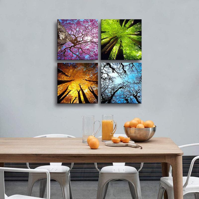 MESESE Art 4 Panels Canvas Wall Art Spring Summer Autumn Winter Four Seasons Landscape Color Tree Painting Picture Prints Modern Giclee Artwork Stretched and Framed for Living Room Home Decoration Home & Garden > Decor > Artwork > Posters, Prints, & Visual Artwork MESESE   