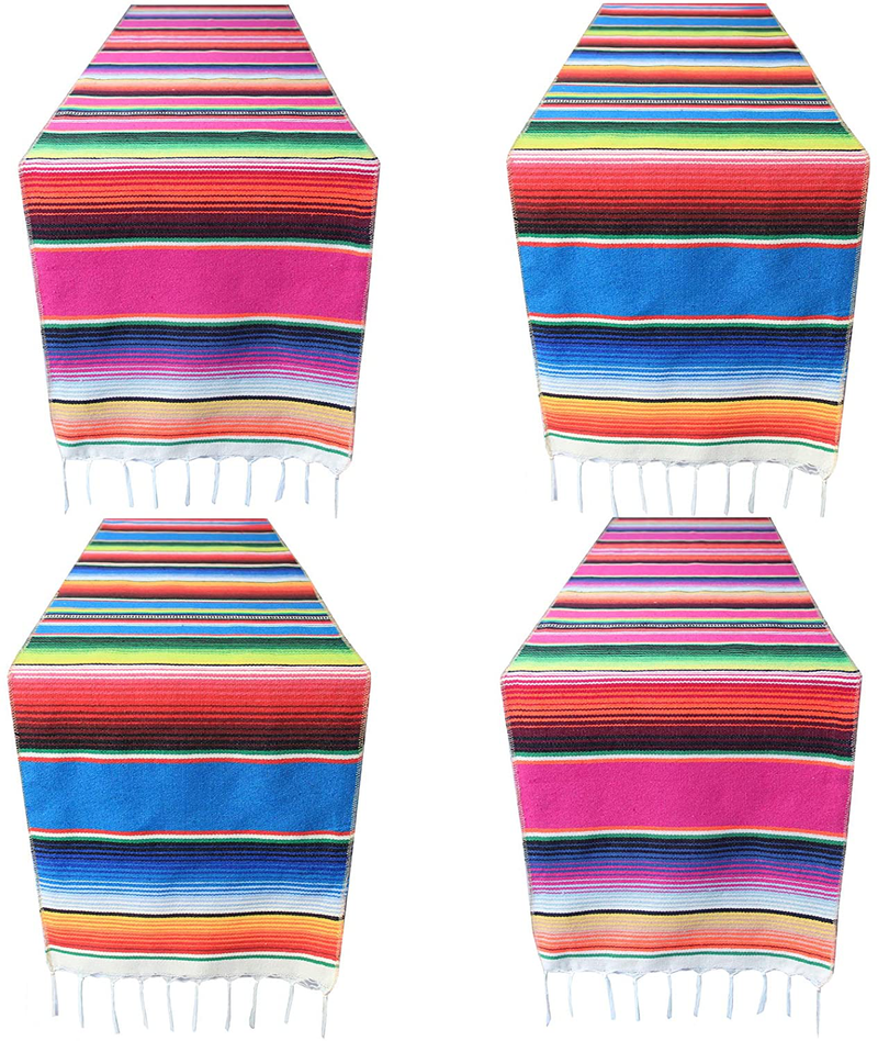 Mexican Serape Table Runner for Mexican Theme Party, Cinco de Mayo Fiesta Party, Day of Death Decorations, Falsa Classic Striped Fringe Pattern Cotton Blanket, Red,14x84 inches Home & Garden > Decor > Seasonal & Holiday Decorations& Garden > Decor > Seasonal & Holiday Decorations Toaroa Pink and Blue 4 