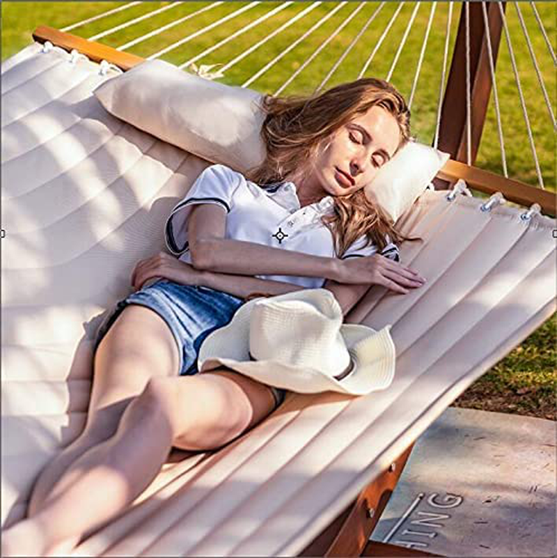 Lazy Daze 12 FT Double Quilted Fabric Hammock with Spreader Bars and Detachable Pillow, 2 Person Hammock for Outdoor Patio Backyard Poolside, 450 LBS Weight Capacity, Dark Cream Home & Garden > Lawn & Garden > Outdoor Living > Hammocks Lazy Daze Hammocks   