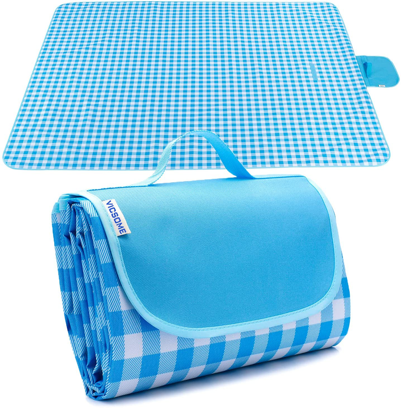 Extra Large Picnic Blanket, VICSOME 77''X79'' Dual Layers Sandproof Waterproof Oversized for 6-8 People Beach Blanket, Foldable Machine Washable Mat for Camping Hiking Park Music Festivals and Travel Home & Garden > Lawn & Garden > Outdoor Living > Outdoor Blankets > Picnic Blankets VICSOME Blue M (57''x79'') 