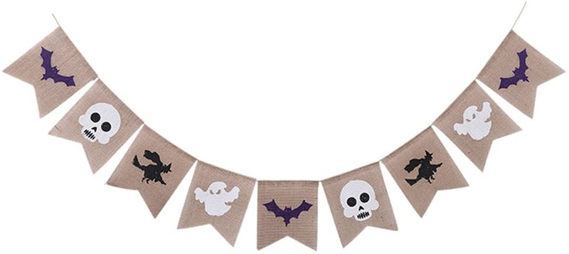 Halloween Burlap Banner Garland (Assembled) with Black Witch White Skulls Ghost Purple Bats- Halloween Decoration, Halloween Party Supplies for Classroom Office Fireplace Arts & Entertainment > Party & Celebration > Party Supplies Seasons Stars SSDecor Default Title  