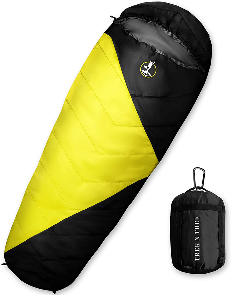 Mummy Sleeping Bag - Camping, Hiking, Backpacking Sleeping Bag - Single Person Compact Lightweight Sleeping Bag for Adults with Compression Sack - Warm and Cold Weather Sleep Bag - by Trek N Tree Sporting Goods > Outdoor Recreation > Camping & Hiking > Sleeping Bags Trek N Tree Black and Yellow  